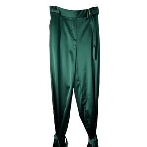 Signed Blake The Drop Dark Jade Ankle Tie Pants Size Small Satin High Waisted